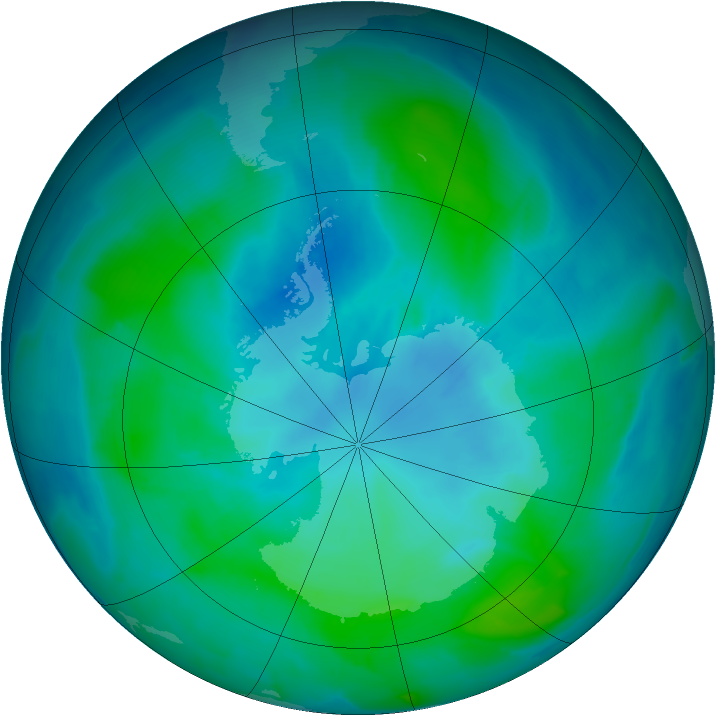 Antarctic ozone map for 14 February 2015